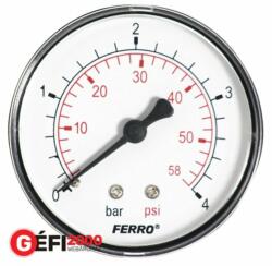 Ferro nyomásmérő 63 mm hátsó csatl. (1/4) 0-4 bar (M6304A)