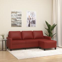 vidaXL Canapea cu 3 locuri și taburet, roșu vin 180 cm piele ecologică (3153357)