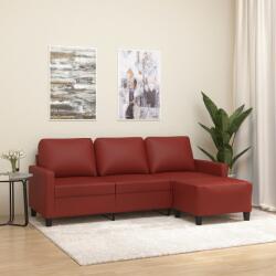 vidaXL Canapea cu 3 locuri și taburet, roșu vin 180 cm piele ecologică (3153357) Canapea