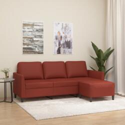 vidaXL Canapea cu 3 locuri și taburet, roșu vin 180 cm piele ecologică (3153501) Canapea