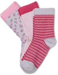 Tchibo 3 pár női zokni szettben, mintás, rózsaszín 1x melírozott szürke, rózsaszín, virágos belekötéssel és rózsaszín elemekkel 1x melírozott rózsaszín, rózsaszín elemekkel 1x rózsaszín-szürke csíkos, melíro