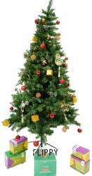  Set brad artificial de Craciun si elemente decorative, nins, decorat cu conuri pin, pentru interior/exterior, inaltime 210 cm, diametru 131 cm, 630 ramuri, Flippy, alb/verde, suport metalic inclus (11