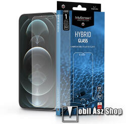 MyScreen HYBRID GLASS előlap védő karcálló flexibilis edzett üveg - 8H, 0.15 mm, A teljes felületén tapad, a képernyő sík részét védi - APPLE iPhone 12 Pro Max