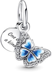 Pandora Moments Kék pillangó és idézet dupla ezüst függő charm - 790757C01 (790757C01)