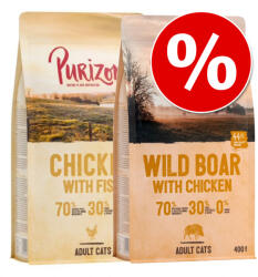 Purizon 2x400g Purizon száraz macskatáp vegyes próbacsomagban-Kacsa & hal + vaddisznó & csirke