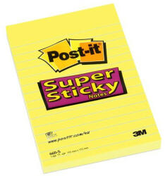 3M Öntapadó jegyzettömb, 102x152 mm, 90 lap, vonalas, 3M POSTIT "Super Sticky", sárga (LP660S) - onlinepapirbolt