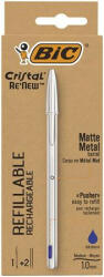 BIC Golyóstoll 0, 32 mm, kupakos, matt ezüst színű tolltest, BIC "Cristal Re'New", kék + betét (BC997202) - onlinepapirbolt