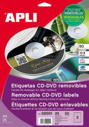 APLI Etikett, CD/DVD, A4, matt, eltávolítható, APLI (LCA2001) - onlinepapirbolt