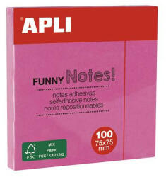 APLI Öntapadó jegyzettömb, 75x75 mm, 100 lap, APLI "Funny", neon rózsaszín (LNP11898) - onlinepapirbolt