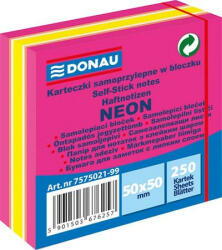 DONAU Öntapadó jegyzettömb, 50x50 mm, 250 lap, DONAU, neon rózsaszín (D757502) - onlinepapirbolt