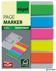 SIGEL Jelölőcímke, műanyag, 5x25 lap, 12x50 mm, klippel, SIGEL "Clip", vegyes szín (HN610)