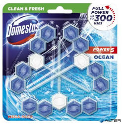 Domestos WC frissítő blokk, 3 db-os, DOMESTOS "Power 5", óceán (64388840/68595768)