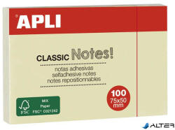 APLI Öntapadó jegyzettömb, 50x75 mm, 100 lap, APLI "Classic", sárga (10971) - alter