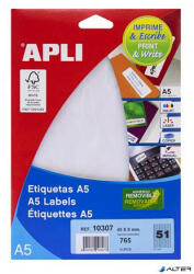 APLI Etikett, 45x8 mm, eltávolítható, ékszerekhez, A5 hordozón, APLI, 765 etikett/csomag (10307) - alter