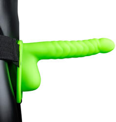 Ouch! Glow in the Dark Ribbed Hollow Strap-on with Balls 8" 21cm