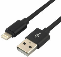 everActive Iphone Lightning USB töltő- és adatkábel A - i16P 2m (USB 2.0, szövet) Apple 2, 4A gyors töltés-támogatással - fekete (EA-CBB-2IB)