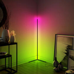  RGB LED Fekete saroklámpa, állólámpa, hangulatvilágítás távirányítóval 140cm