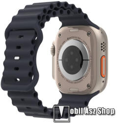  Okosóra szíj - szilikon, csőszerkezetes struktúra, rugalmas, csatos - SÖTÉTSZÜRKE - 87mm+140mm hosszú - APPLE Watch Series 1/2/3 38mm / 4/5/6/SE 40mm / 7/8/9 41mm