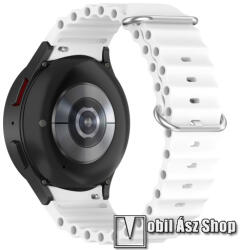  Okosóra szíj - szilikon, csőszerkezetes struktúra, rugalmas, csatos - FEHÉR - 91mm+137mm hosszú, 22mm széles - SAMSUNG Galaxy Watch4 Classic 46mm / 42mm / Watch4 44mm / 40mm / Watch5 44mm / 40mm / Pro