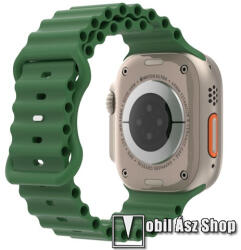 Okosóra szíj - szilikon, csőszerkezetes struktúra, rugalmas, csatos - ZÖLD - 87mm+140mm hosszú - Apple Watch Series 1/2/3 42mm / 4/5/6/SE 44mm / 7/8 45mm / 10 46mm / Ultra / Ultra 2 49mm