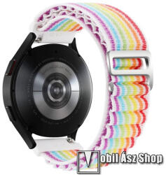  Okosóra Alpesi szíj - egybe­szőtt szövet­, Z kapocs, légáteresztő, állítható - SZIVÁRVÁNY MINTÁS - 210mm hosszú, 22mm széles - SAMSUNG Galaxy Watch 46mm / Watch GT2 46mm / Watch GT 2e / Galaxy Watch3 