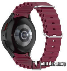 Okosóra szíj - szilikon, csőszerkezetes struktúra, rugalmas, csatos - BORDÓ - 91mm+137mm hosszú, 22mm széles - SAMSUNG Galaxy Watch4 Classic 46mm / 42mm / Watch4 44mm / 40mm / Watch5 44mm / 40mm / Pro