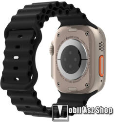  Okosóra szíj - szilikon, csőszerkezetes struktúra, rugalmas, csatos - FEKETE - 87mm+140mm hosszú - Apple Watch Series 1/2/3 38mm / 4/5/6/SE 40mm / 7/8/9 41mm / 10 42mm