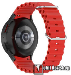Okosóra szíj - szilikon, csőszerkezetes struktúra, rugalmas, csatos - PIROS - 91mm+137mm hosszú, 22mm széles - SAMSUNG Galaxy Watch4 Classic 46mm / 42mm / Watch4 44mm / 40mm / Watch5 44mm / 40mm / Pro