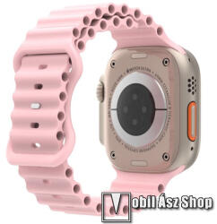  Okosóra szíj - szilikon, csőszerkezetes struktúra, rugalmas, csatos - RÓZSASZÍN - 87mm+140mm hosszú - APPLE Watch Series 1/2/3 42mm / 4/5/6/SE 44mm / 7/8/9 45mm / Ultra / Ultra 2 49mm