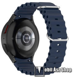  Okosóra szíj - szilikon, csőszerkezetes struktúra, rugalmas, csatos - SÖTÉTKÉK - 91mm+137mm hosszú, 22mm széles - SAMSUNG Galaxy Watch4 Classic 46mm / 42mm / Watch4 44mm / 40mm / Watch5 44mm / 40mm / 
