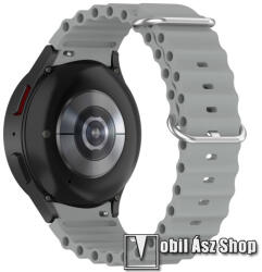  Okosóra szíj - szilikon, csőszerkezetes struktúra, rugalmas, csatos - SZÜRKE - 91mm+137mm hosszú, 22mm széles - SAMSUNG Galaxy Watch4 Classic 46mm / 42mm / Watch4 44mm / 40mm / Watch5 44mm / 40mm / Pr