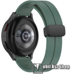  Okosóra D-gyűrűs sportszíj - OLIVAZÖLD - szilikon, mágneses speciális csatos - 88mm+125mm hosszú, 20mm széles - SAMSUNG Galaxy Watch 42mm / Amazfit GTS / Galaxy Watch3 41mm / HUAWEI Watch GT 2 42mm / 