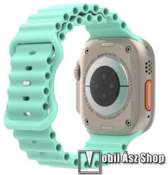 Okosóra szíj - szilikon, csőszerkezetes struktúra, rugalmas, csatos - CYAN - 87mm+140mm hosszú - Apple Watch Series 1/2/3 38mm / 4/5/6/SE 40mm / 7/8 41mm / 10 42mm