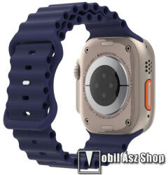  Okosóra szíj - szilikon, csőszerkezetes struktúra, rugalmas, csatos - ÉJKÉK - 87mm+140mm hosszú - APPLE Watch Series 1/2/3 38mm / 4/5/6/SE 40mm / 7/8/9 41mm