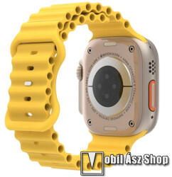 Okosóra szíj - szilikon, csőszerkezetes struktúra, rugalmas, csatos - CITROMSÁRGA - 87mm+140mm hosszú - Apple Watch Series 1/2/3 42mm / 4/5/6/SE 44mm / 7/8 45mm / 10 46mm / Ultra / Ultra 2 49mm
