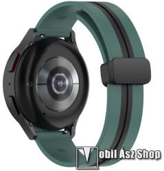  Okosóra D-gyűrűs sportszíj - ZÖLD / FEKETE - szilikon, mágneses speciális csatos - 88mm+125mm hosszú, 20mm széles - SAMSUNG Galaxy Watch 42mm / Amazfit GTS / Galaxy Watch3 41mm / HUAWEI Watch GT 2 42m