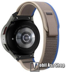 Okosóra Terep szíj - egybe­szőtt szövet­, húzó­pánttal, légáteresztő, állítható - KÉK / SZÜRKE - 189mm hosszú - SAMSUNG Galaxy Watch4 Classic 46mm / 42mm / Watch4 44mm / 40mm / Watch5 44mm / 40mm / Wa