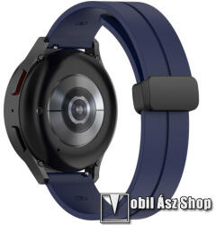 Okosóra D-gyűrűs sportszíj - ÉJKÉK - szilikon, mágneses speciális csatos - 88mm+125mm hosszú, 20mm széles - SAMSUNG Galaxy Watch 42mm / Amazfit GTS / Galaxy Watch3 41mm / HUAWEI Watch GT 2 42mm / Gala