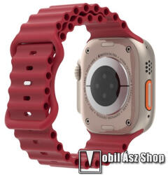  Okosóra szíj - szilikon, csőszerkezetes struktúra, rugalmas, csatos - BORDÓ - 87mm+140mm hosszú - Apple Watch Series 1/2/3 38mm / 4/5/6/SE 40mm / 7/8/9 41mm / 10 42mm