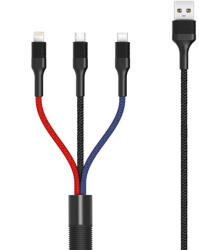 XO NB54 USB Cable 3in1 Micro-USB, Type-C, Lightning kábel, 3A, 1, 2m, színes - planetgsm