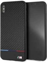 BMW iPhone Xs Max Carbon Tricolor Stripe (BMHCI65PUCARTCBK) hátlap, tok, fekete - planetgsm