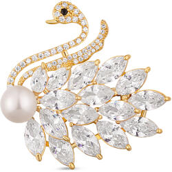 JwL Luxury Pearls Broșă fermecătoare placată cu aur 2in1 in formă de lebădă JL0732