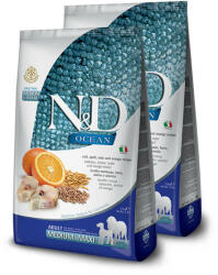 N&D N & D Ocean Dog tőkehal, tönköly, zab & narancs adult medium & maxi 2x2, 5kg
