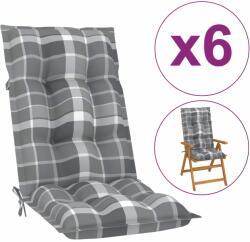vidaXL Perne scaun spătar înalt, 6 buc. gri carouri 120x50x7 cm textil (314277)