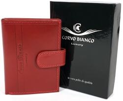 Corvo Bianco álló, nyelves, piros bőr kártyatartó CBS808/T - minosegitaska