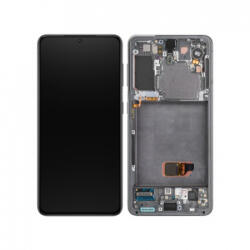 Samsung G991 Galaxy S21 5G LCD Kijelző+Érintőpanel+Előlap Keret+Előlapi kamera, Szürke, Phantom Gray (GH82-24544A, GH82-27255A, GH82-27256A, GH82-27257A) Service Pack