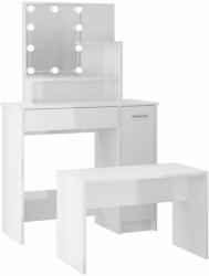  Vidaxl magasfényű fehér szerelt fa fésülködőasztal-szett LED-ekkel 3114119