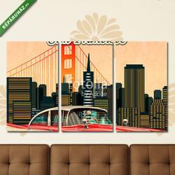 Többrészes Vászonkép, Premium Kollekció: Welcome to San Francisco retro poster. (125x70 cm, L01)