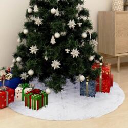 vidaXL Covor fustă brad Crăciun de lux, alb, 122 cm, blană artificială (330273)