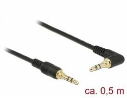 Delock Sztereó Jack Kábel 3, 5 mm 3 tűs férfi > férfi szögben hajlított 0, 5m fekete (85564) - dellaprint